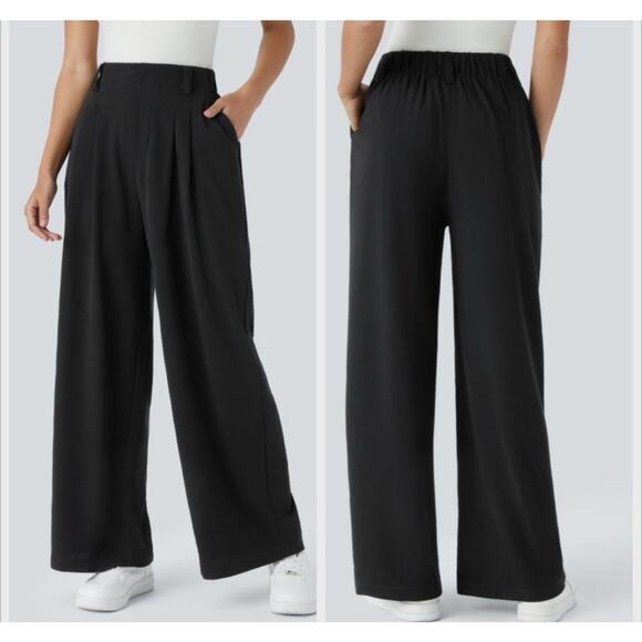 Halara Flex NEW Women's Black High Waisted Wide Leg Waffle Work Pants Sz M - Picture 1 of 5